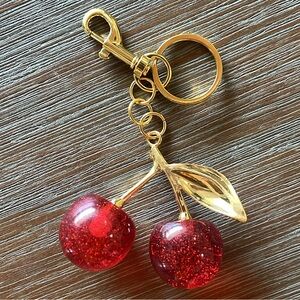 New Large Cherry Keychain with Golden Leaf